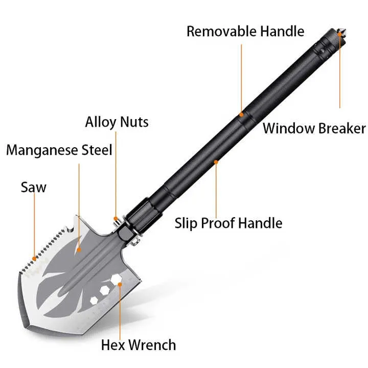 مجرفة متعددة الوظائف للتخييم والاستكشاف في . Multifunctional Shovel for Camping and Outdoor
