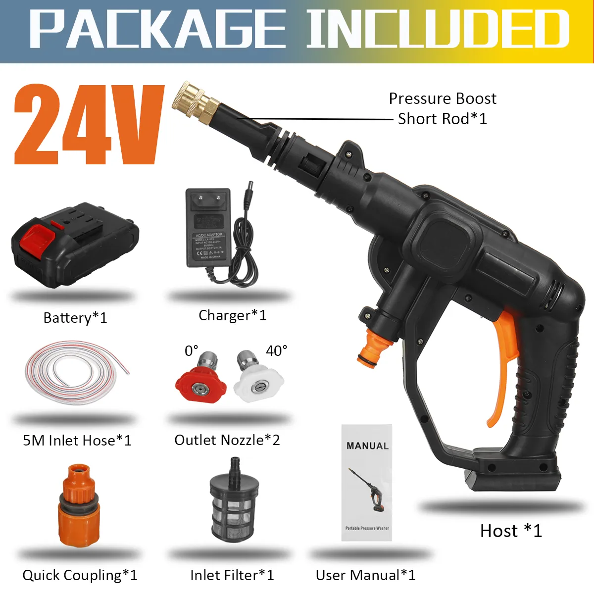 24V 520W High Pressure Cordless Washer Spray Water Cleaner with Battery