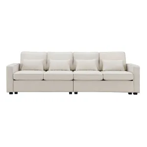 4 Seater Modern Linen Sofa With Armrest Pockets And 4 Pillows, Minimalist Style Couch For Living Room by Couch.com