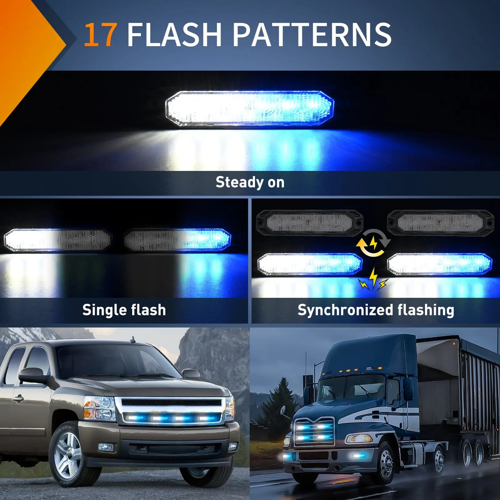 6LED Bule White Surface Mount Flashing Emergency Strobe lights 4 PCS