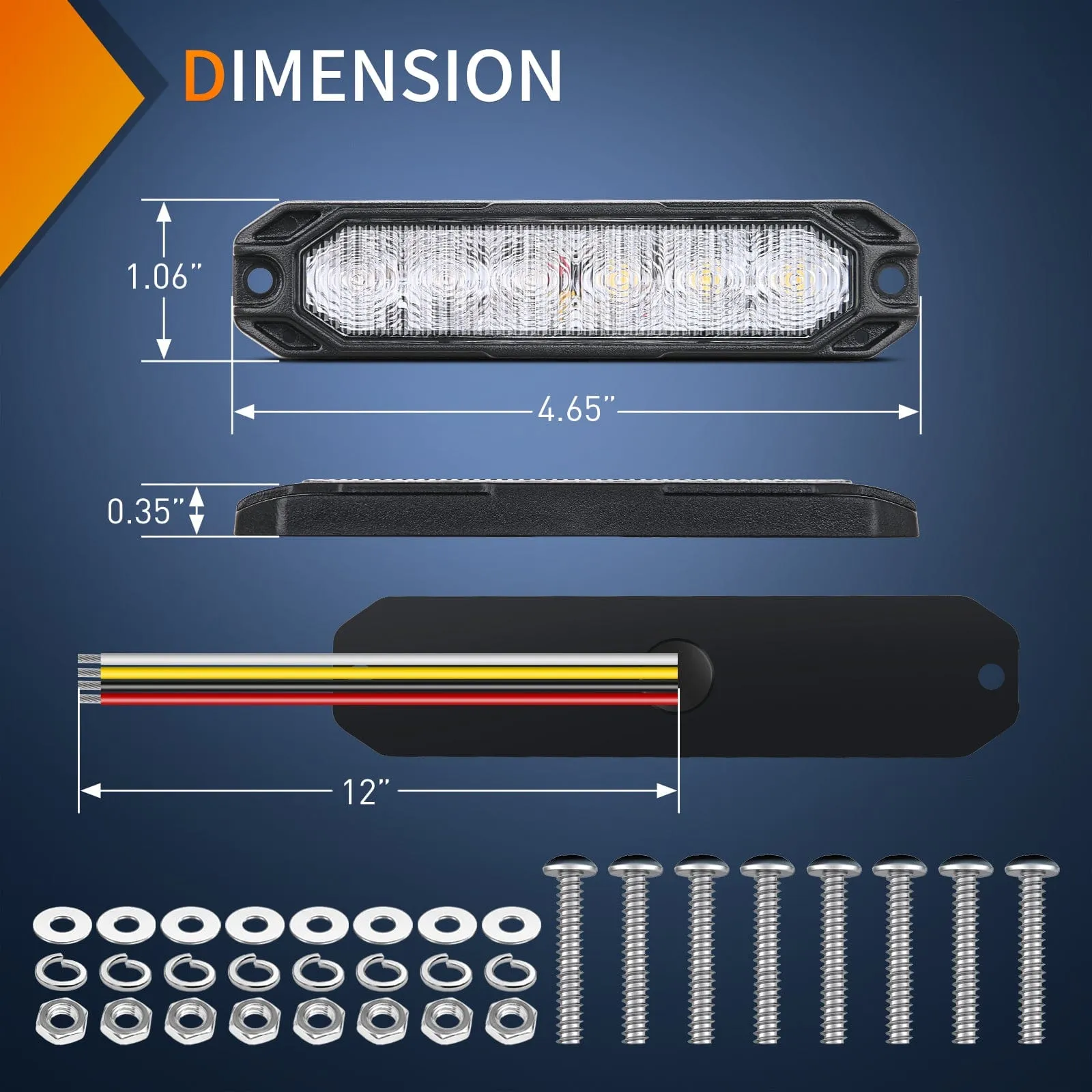 6LED Bule White Surface Mount Flashing Emergency Strobe lights 4 PCS