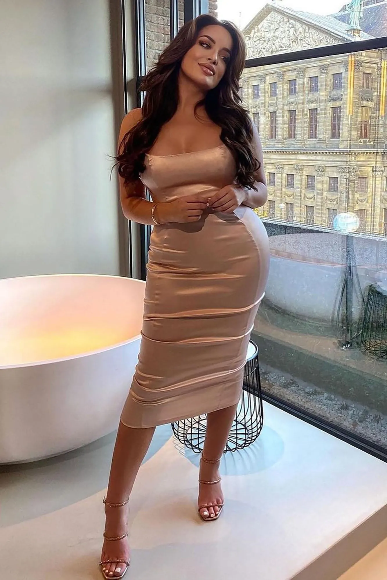 A Romantic Comedy Satin Midi Dress - Blush