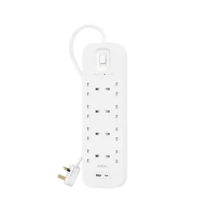 BELKIN Surge Protector 8 outputs - 2 Ports USB-C and USB-A - 2M - White