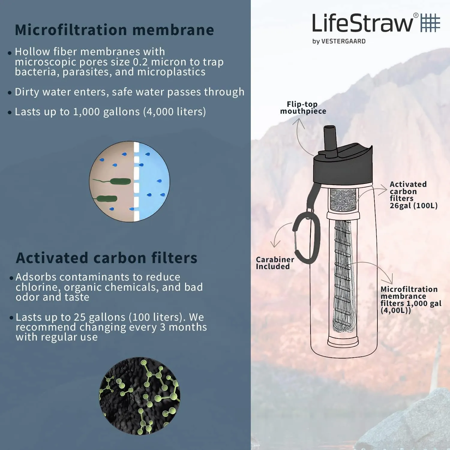 Bouteille Filtrante 2 tapes Bleu Sarcelle LifeStraw Go  | Camping | Fitnessterapy