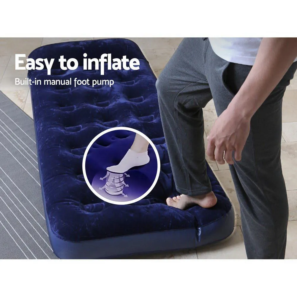 Camping Inflatable Air Bed Mattress - Built In Foot Pump - Single Size