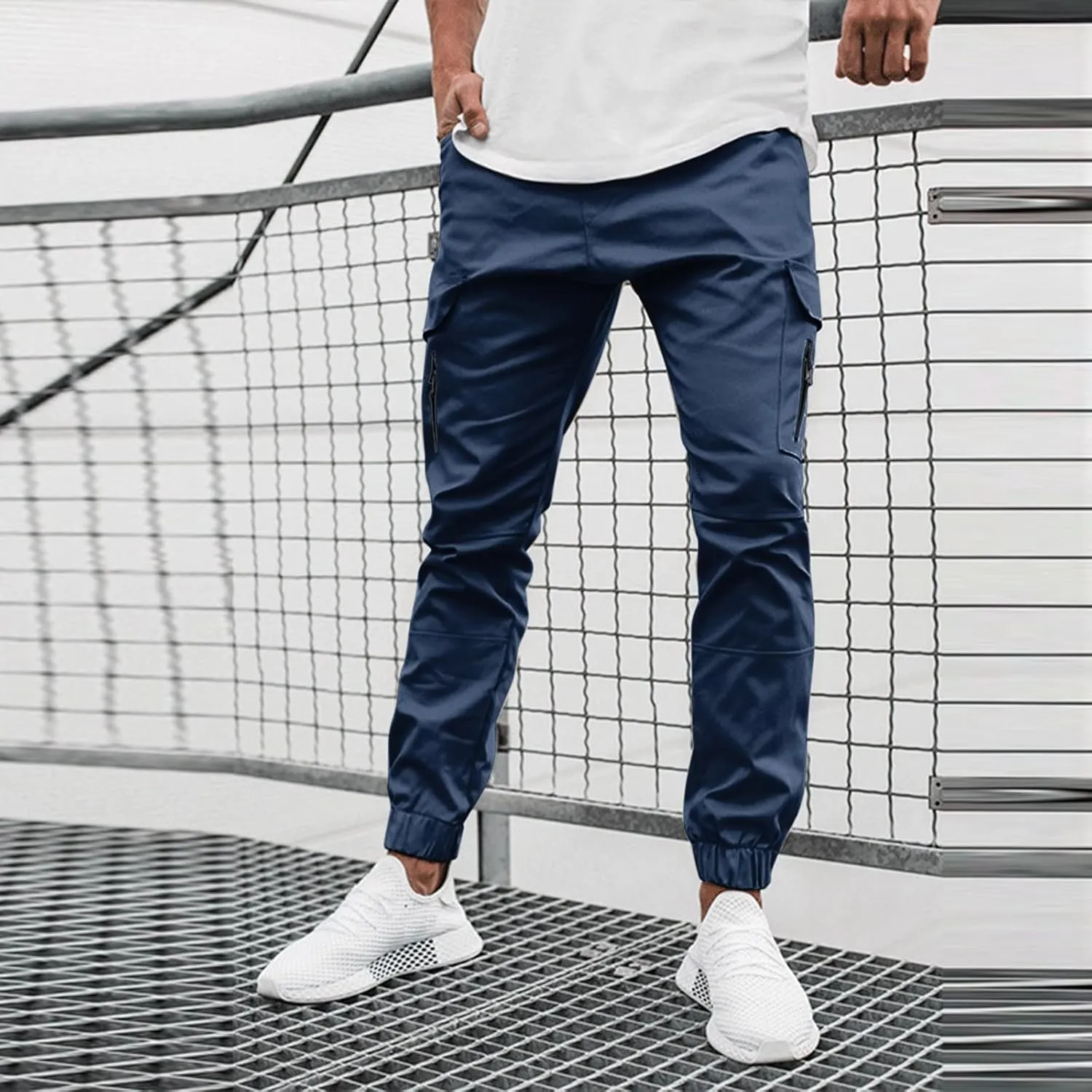 Cargo Pants for Men Work Work Pants Wild Drawstring Sports Jogger with Pockets Long Pants Men's Slim Fit Gym Running