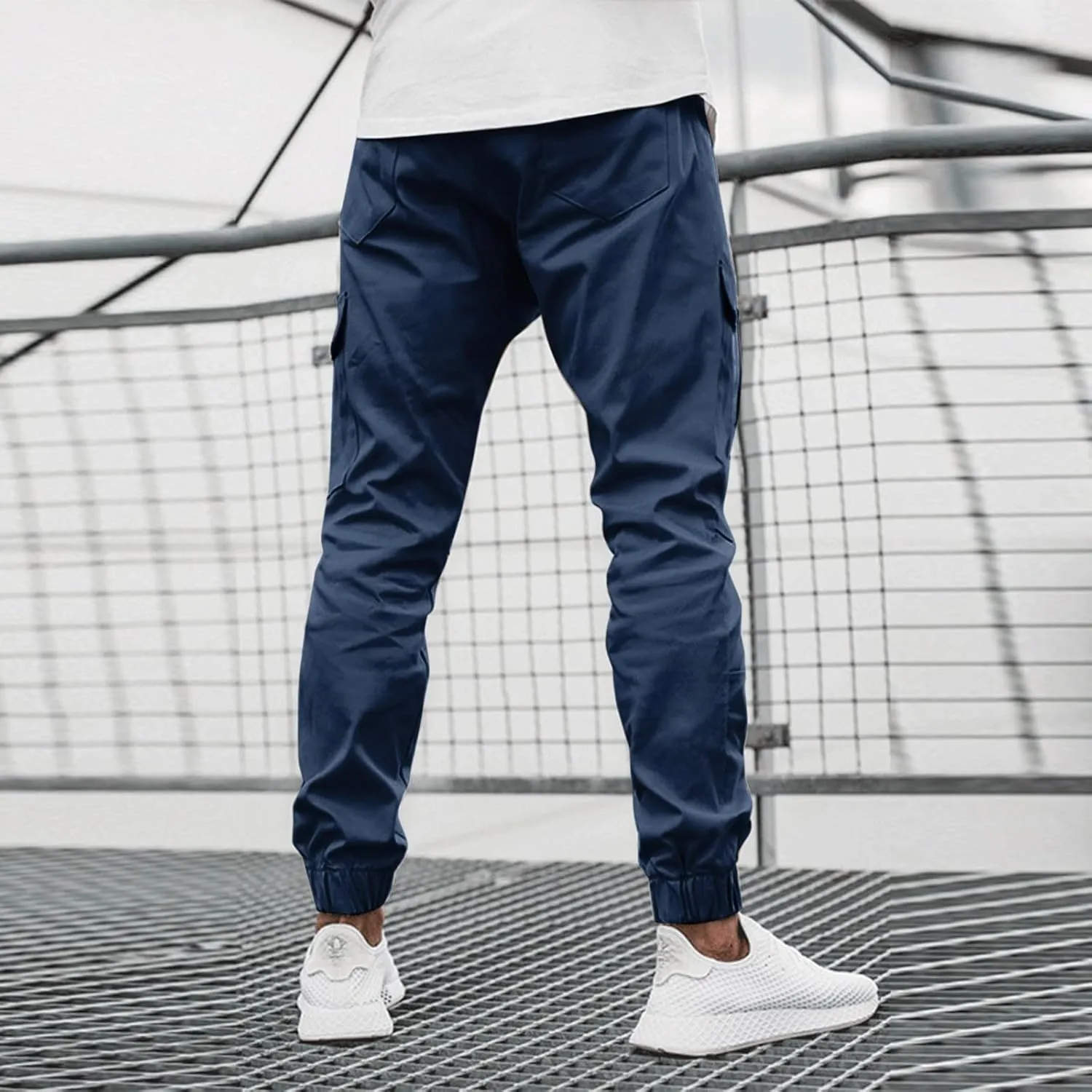 Cargo Pants for Men Work Work Pants Wild Drawstring Sports Jogger with Pockets Long Pants Men's Slim Fit Gym Running