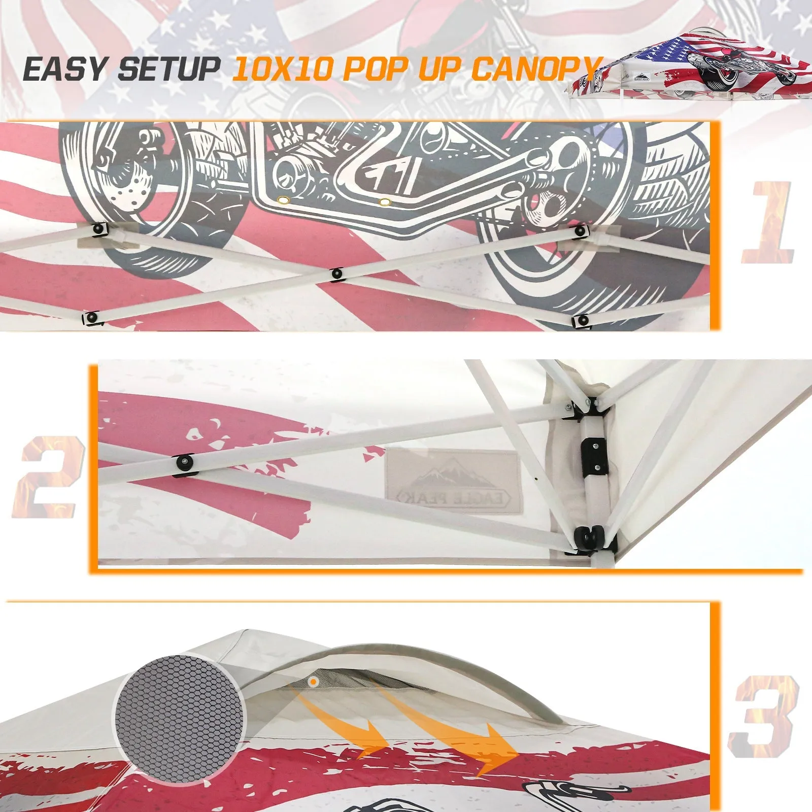 Easy Setup Straight Leg 10x10 Pop Up Canopy Tent Graphix Top w/ 100 sqft of Shade