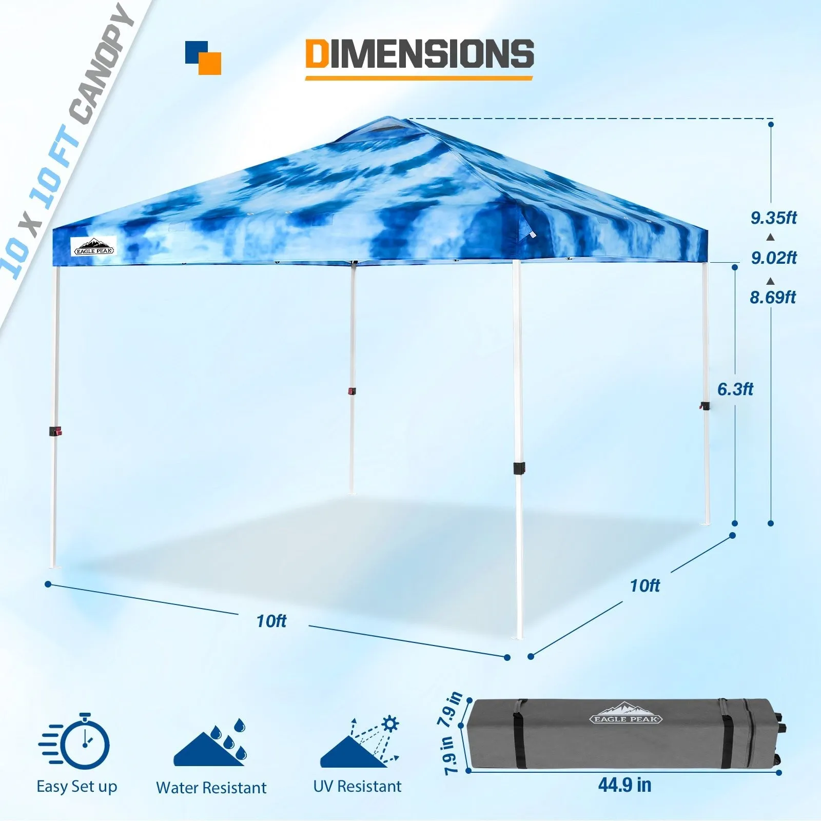 Easy Setup Straight Leg 10x10 Pop Up Canopy Tent Graphix Top w/ 100 sqft of Shade