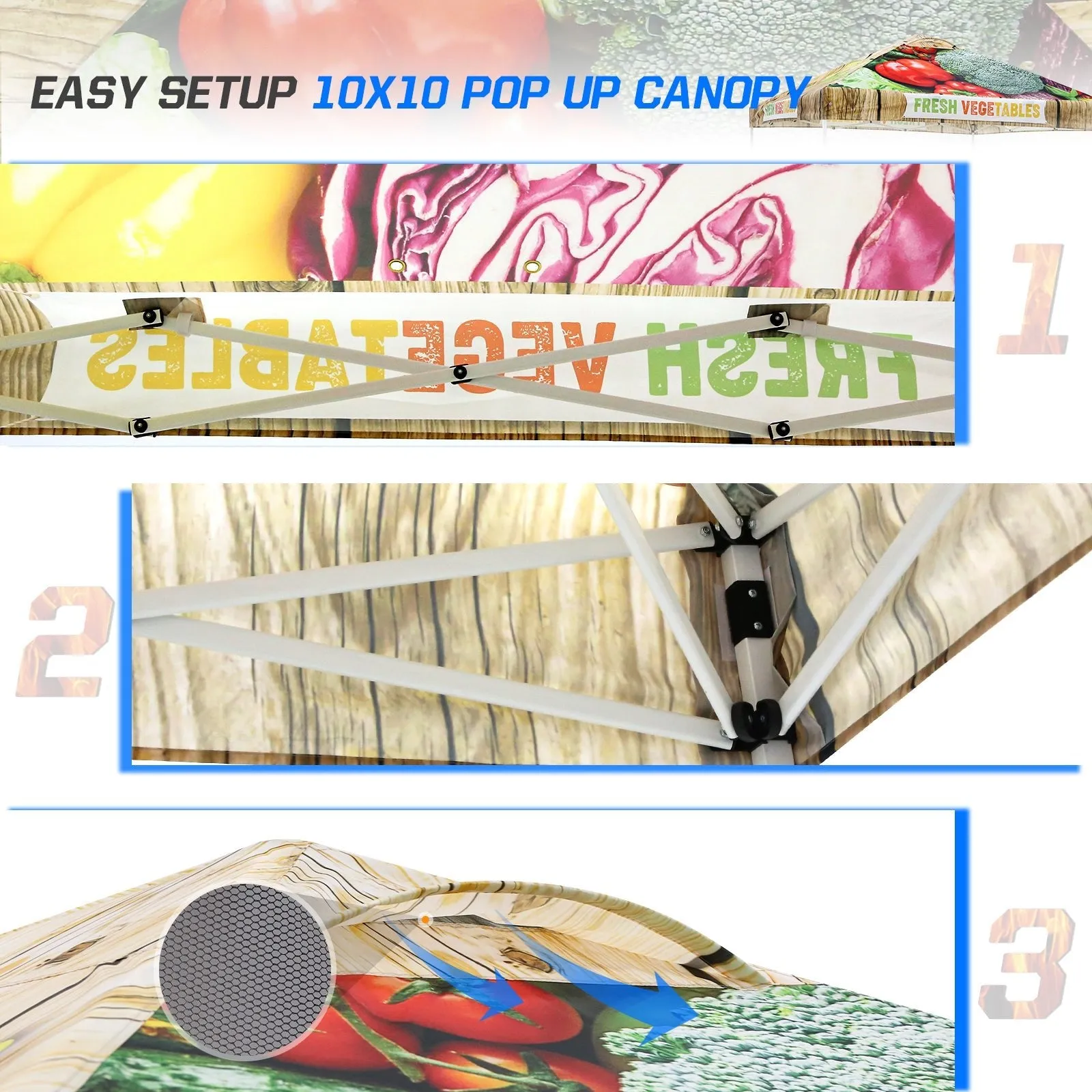 Easy Setup Straight Leg 10x10 Pop Up Canopy Tent Graphix Top w/ 100 sqft of Shade