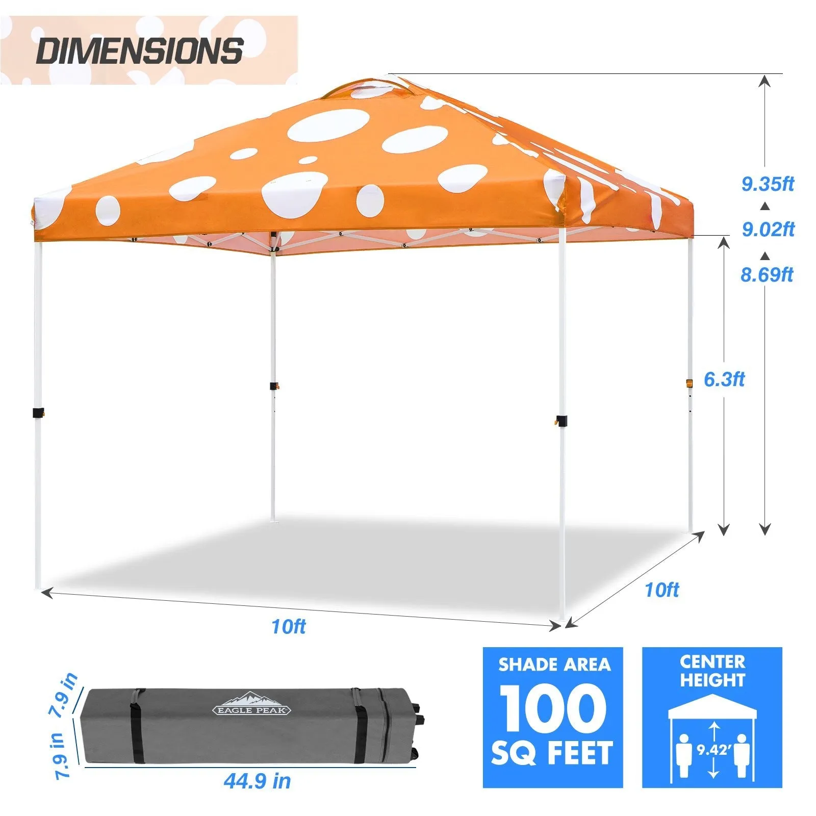 Easy Setup Straight Leg 10x10 Pop Up Canopy Tent Graphix Top w/ 100 sqft of Shade