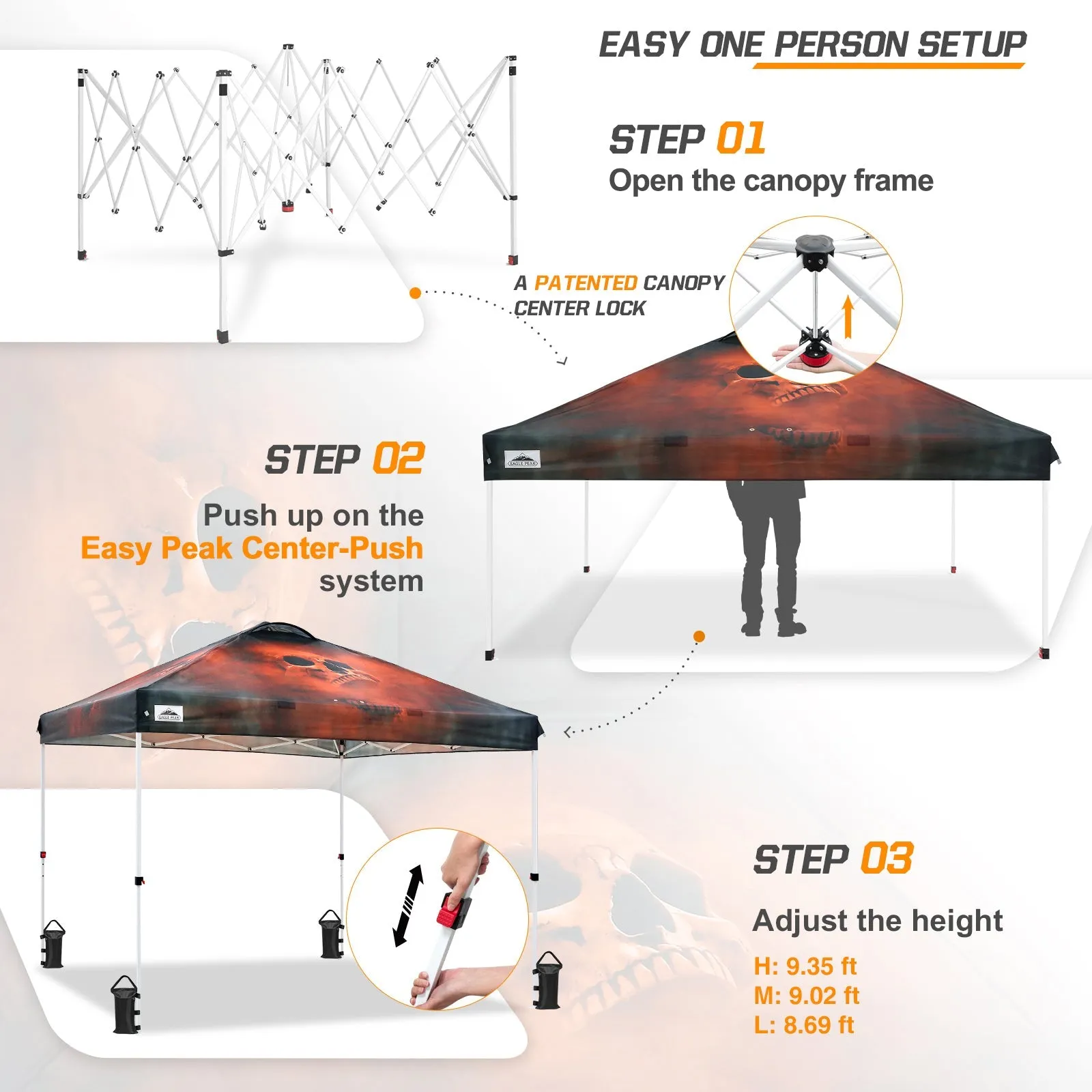 Easy Setup Straight Leg 10x10 Pop Up Canopy Tent Graphix Top w/ 100 sqft of Shade