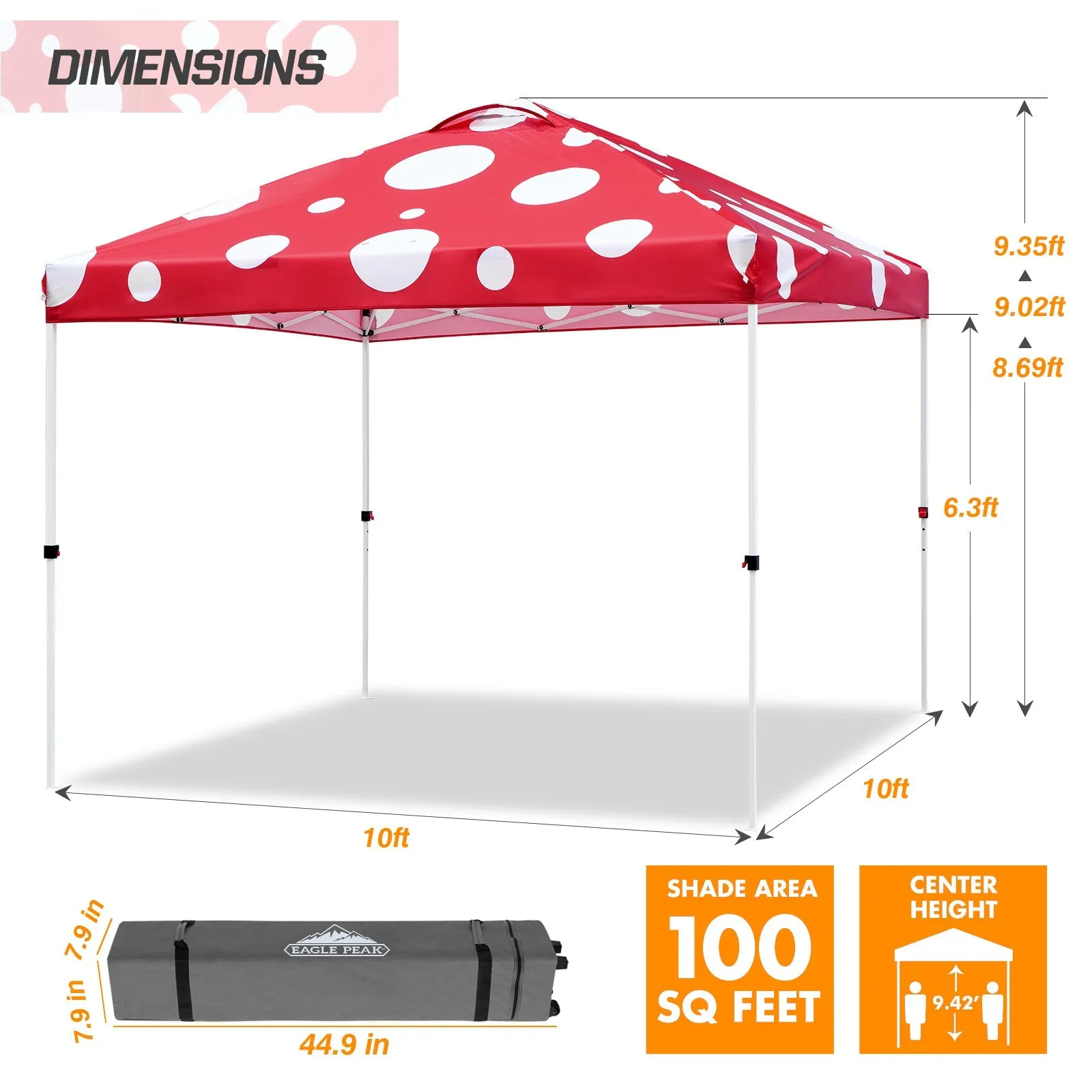 Easy Setup Straight Leg 10x10 Pop Up Canopy Tent Graphix Top w/ 100 sqft of Shade