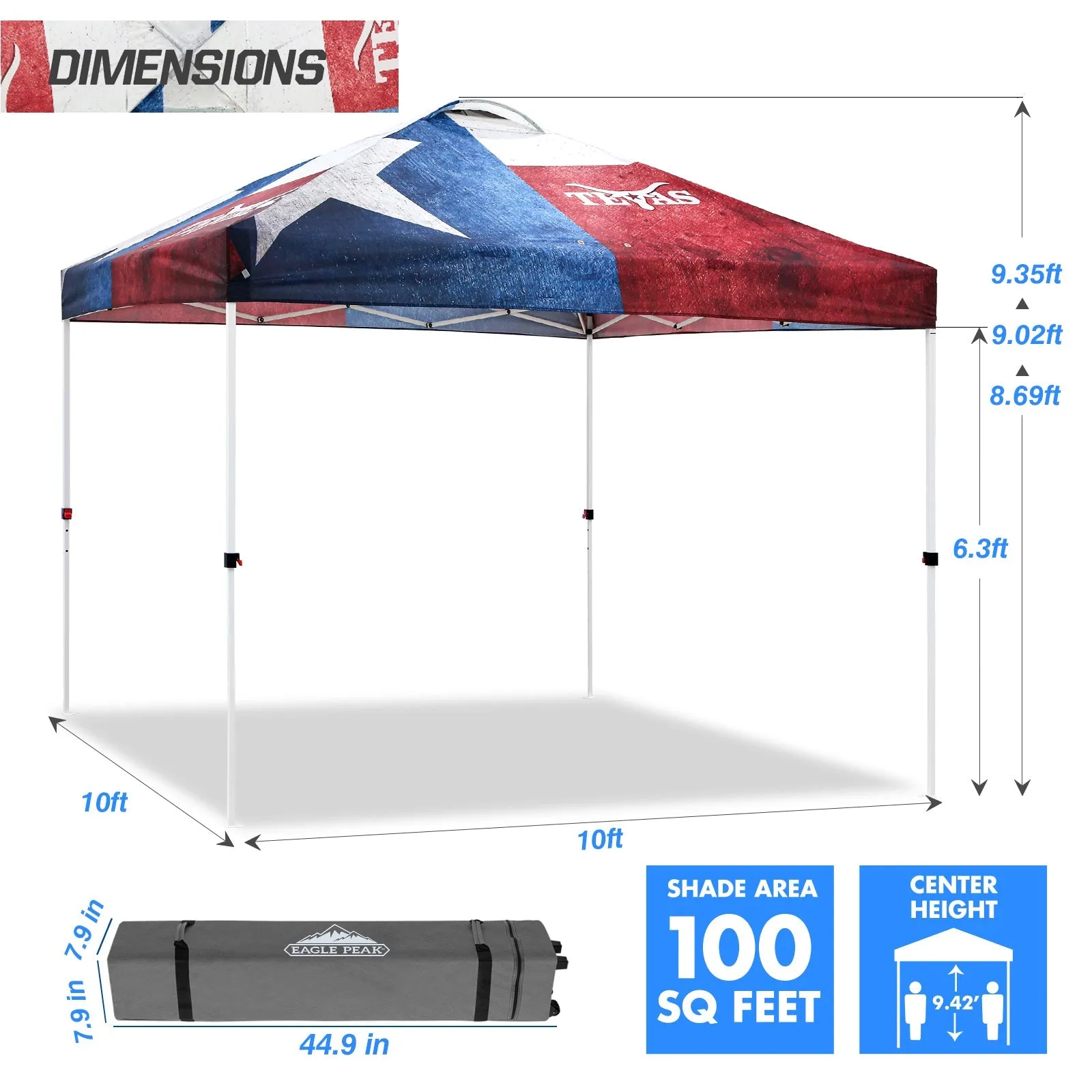 Easy Setup Straight Leg 10x10 Pop Up Canopy Tent Graphix Top w/ 100 sqft of Shade