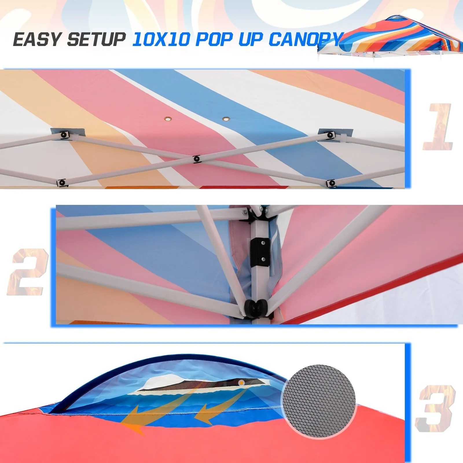 Easy Setup Straight Leg 10x10 Pop Up Canopy Tent Graphix Top w/ 100 sqft of Shade