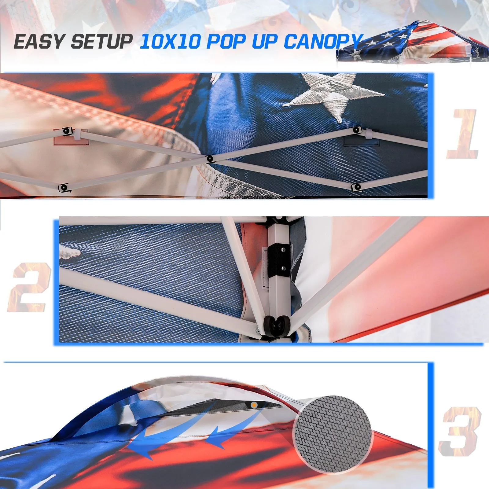 Easy Setup Straight Leg 10x10 Pop Up Canopy Tent Graphix Top w/ 100 sqft of Shade