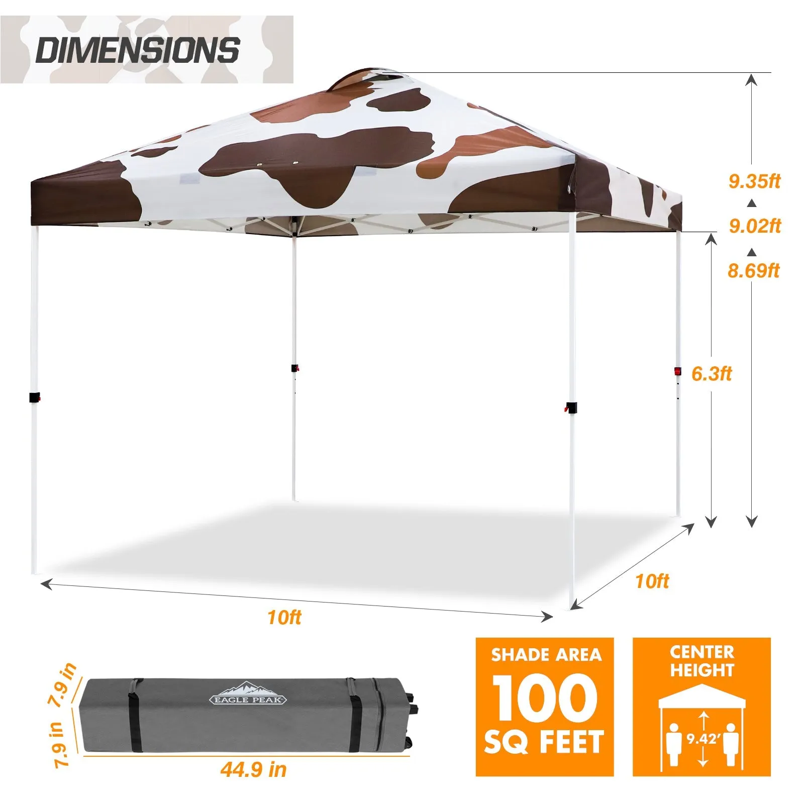 Easy Setup Straight Leg 10x10 Pop Up Canopy Tent Graphix Top w/ 100 sqft of Shade