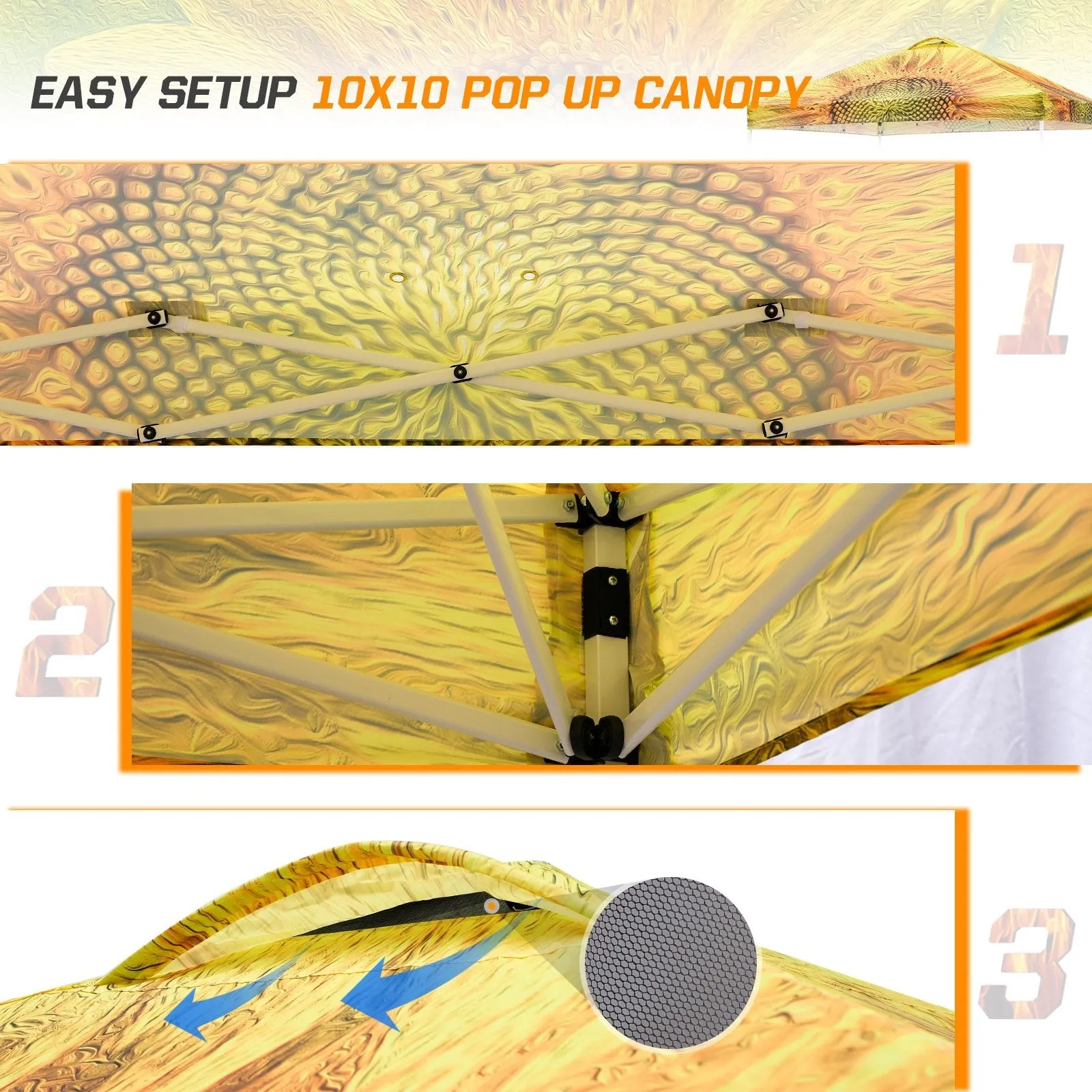 Easy Setup Straight Leg 10x10 Pop Up Canopy Tent Graphix Top w/ 100 sqft of Shade