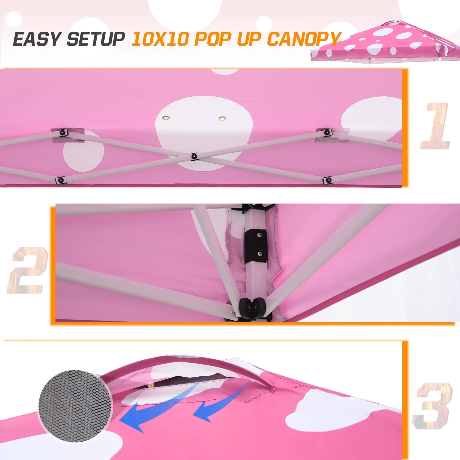 Easy Setup Straight Leg 10x10 Pop Up Canopy Tent Graphix Top w/ 100 sqft of Shade