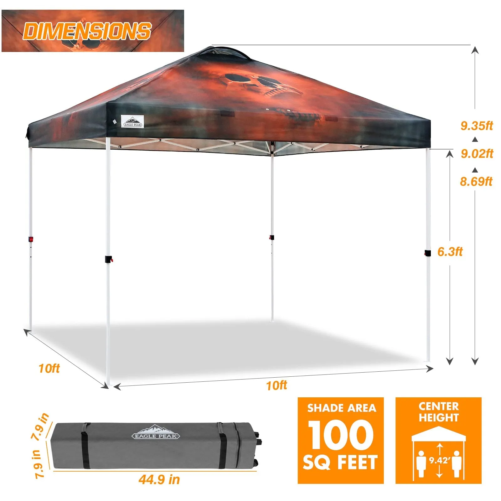 Easy Setup Straight Leg 10x10 Pop Up Canopy Tent Graphix Top w/ 100 sqft of Shade