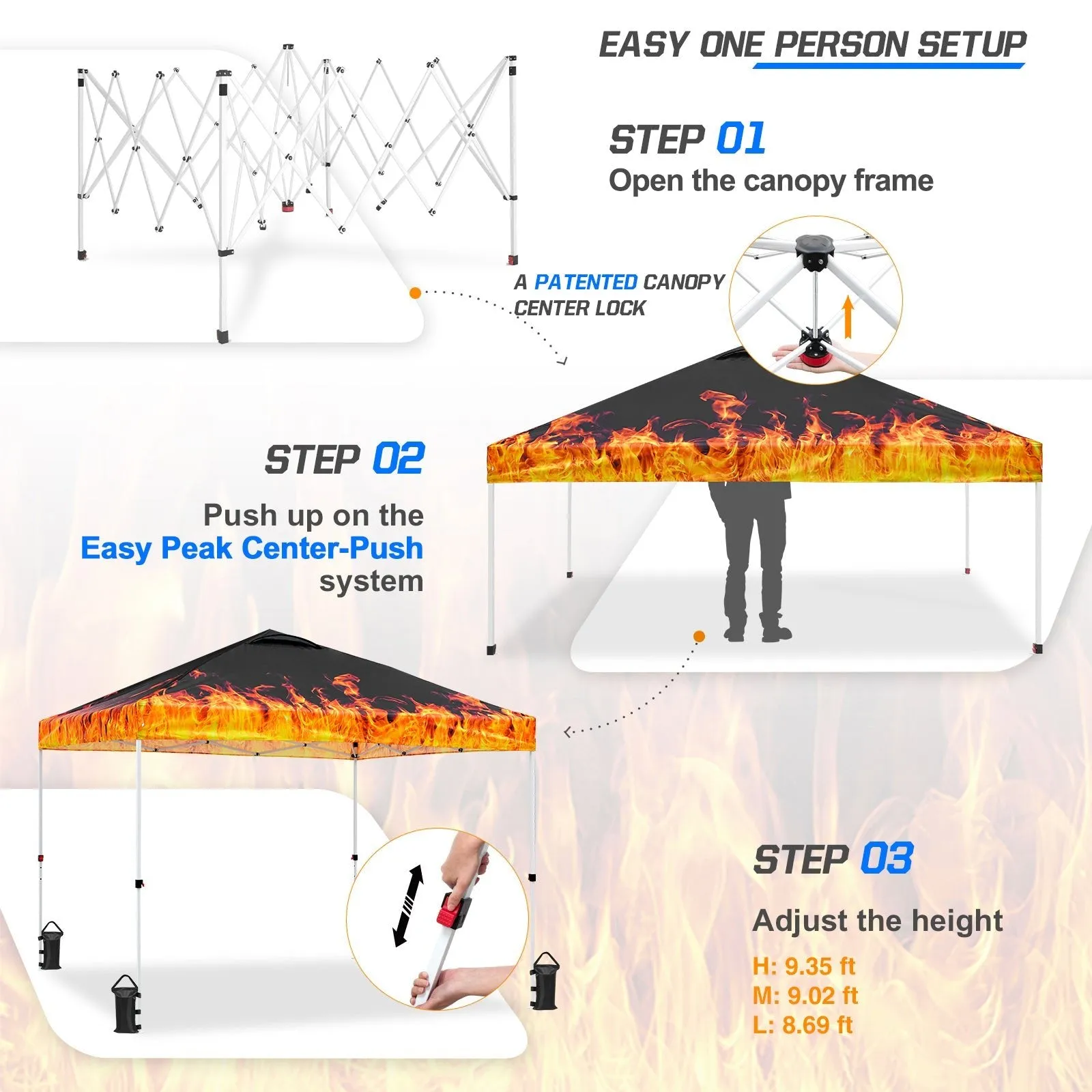Easy Setup Straight Leg 10x10 Pop Up Canopy Tent Graphix Top w/ 100 sqft of Shade