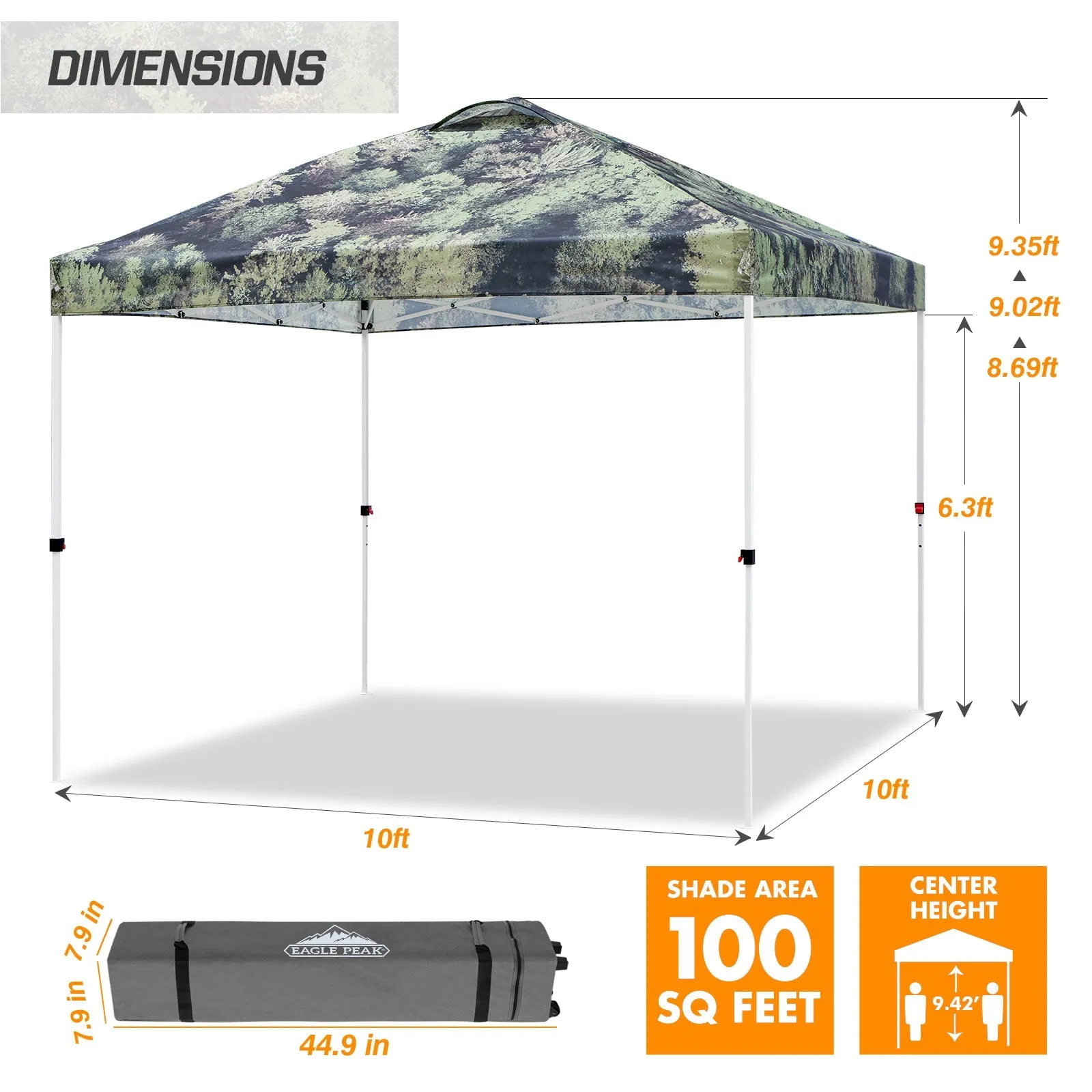 Easy Setup Straight Leg 10x10 Pop Up Canopy Tent Graphix Top w/ 100 sqft of Shade