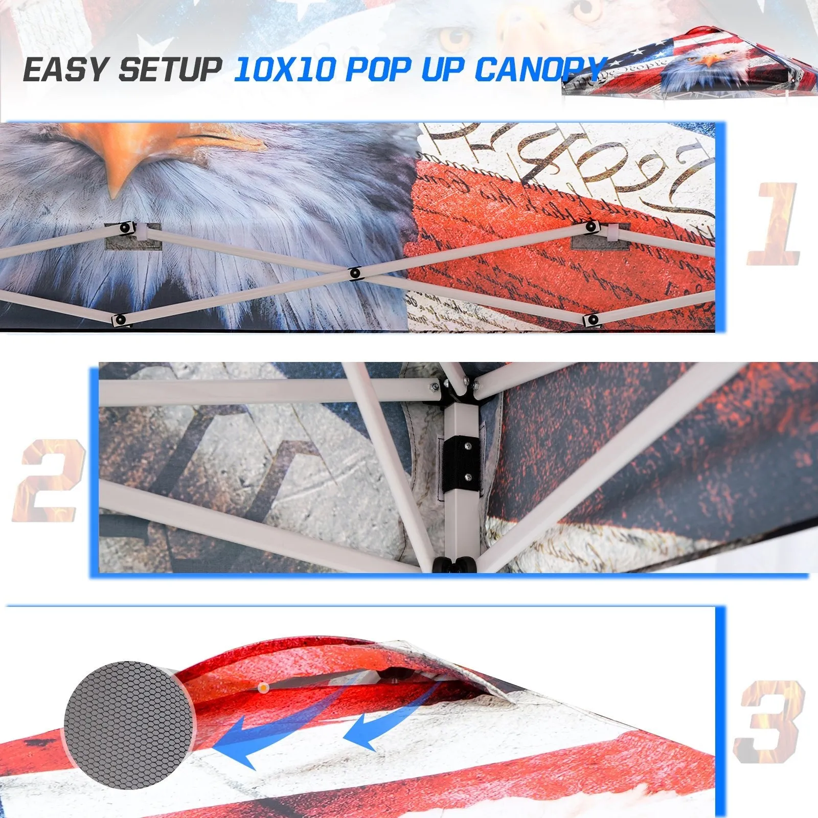 Easy Setup Straight Leg 10x10 Pop Up Canopy Tent Graphix Top w/ 100 sqft of Shade