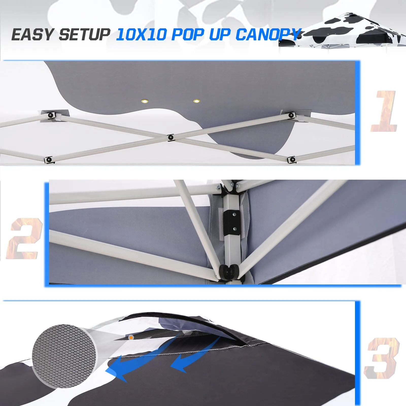 Easy Setup Straight Leg 10x10 Pop Up Canopy Tent Graphix Top w/ 100 sqft of Shade