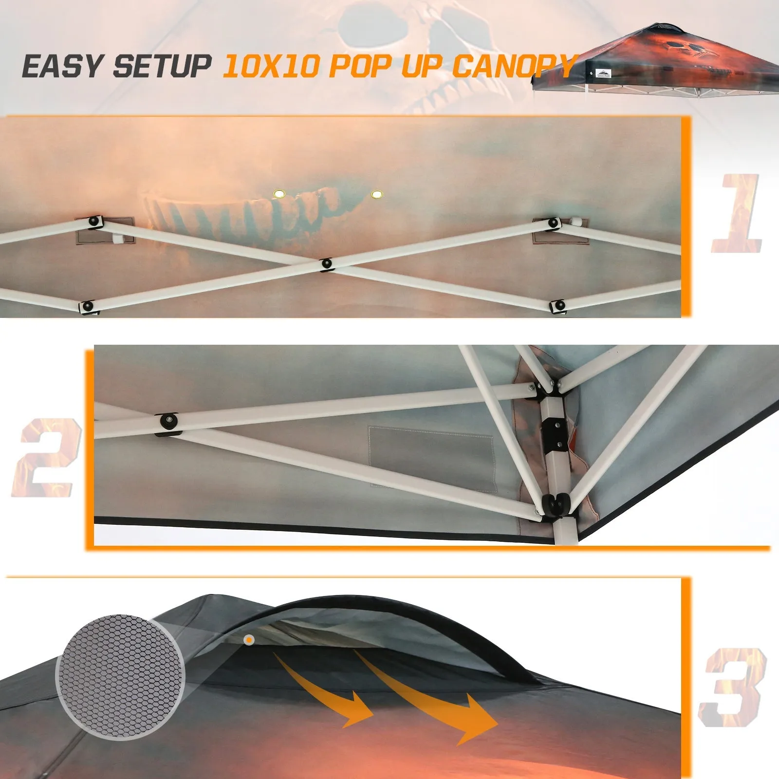 Easy Setup Straight Leg 10x10 Pop Up Canopy Tent Graphix Top w/ 100 sqft of Shade