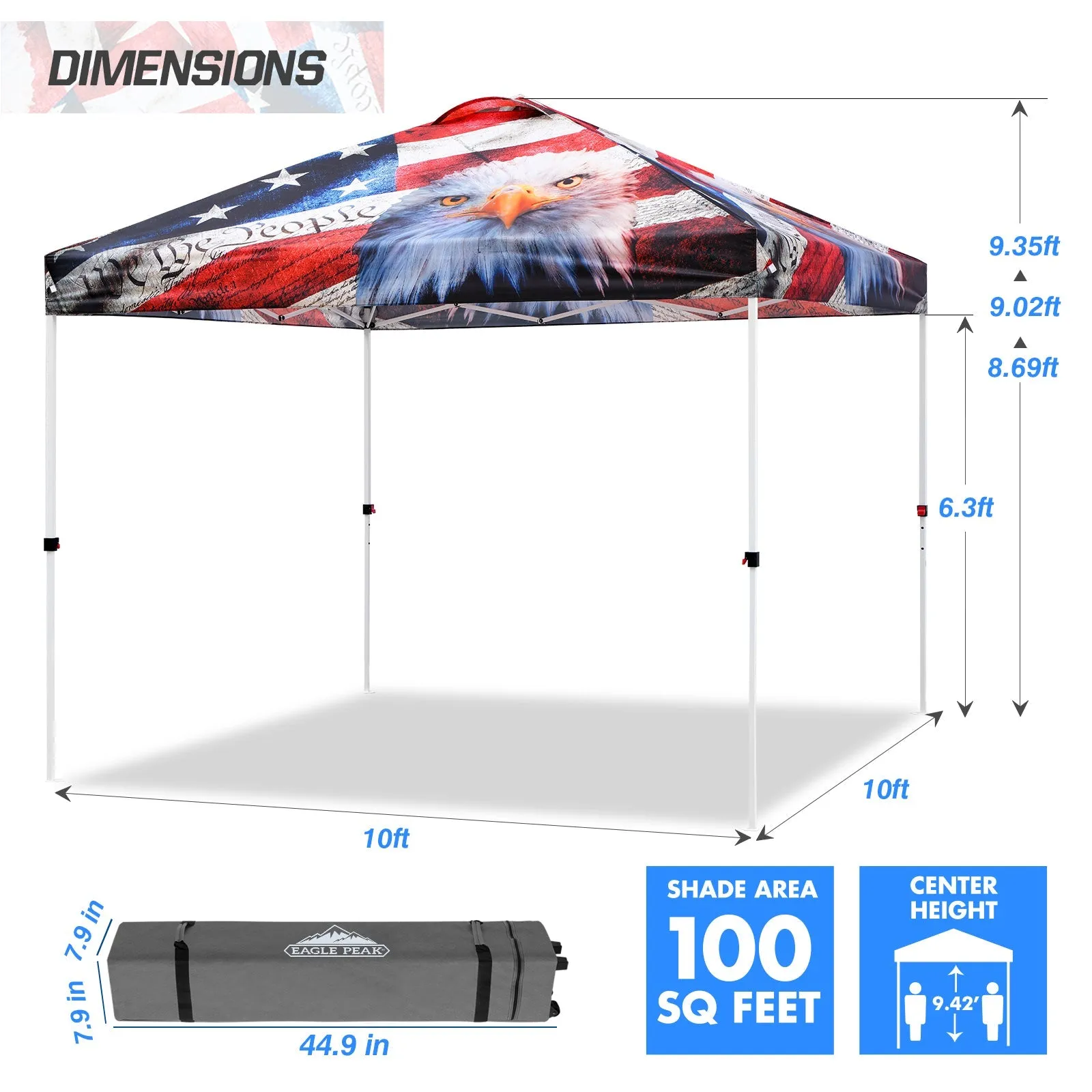Easy Setup Straight Leg 10x10 Pop Up Canopy Tent Graphix Top w/ 100 sqft of Shade
