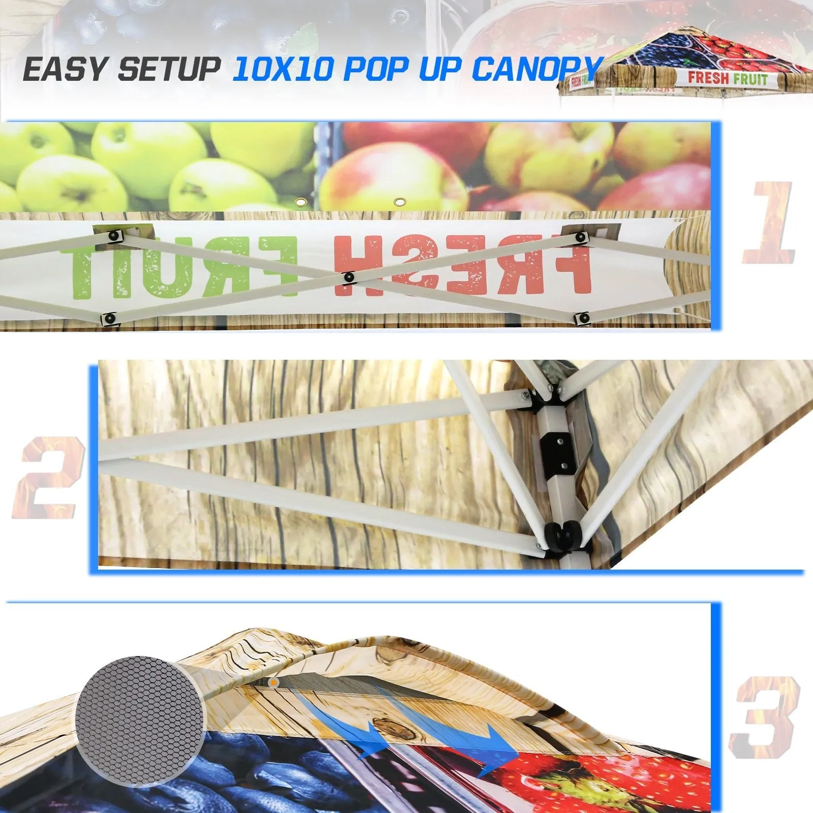 Easy Setup Straight Leg 10x10 Pop Up Canopy Tent Graphix Top w/ 100 sqft of Shade