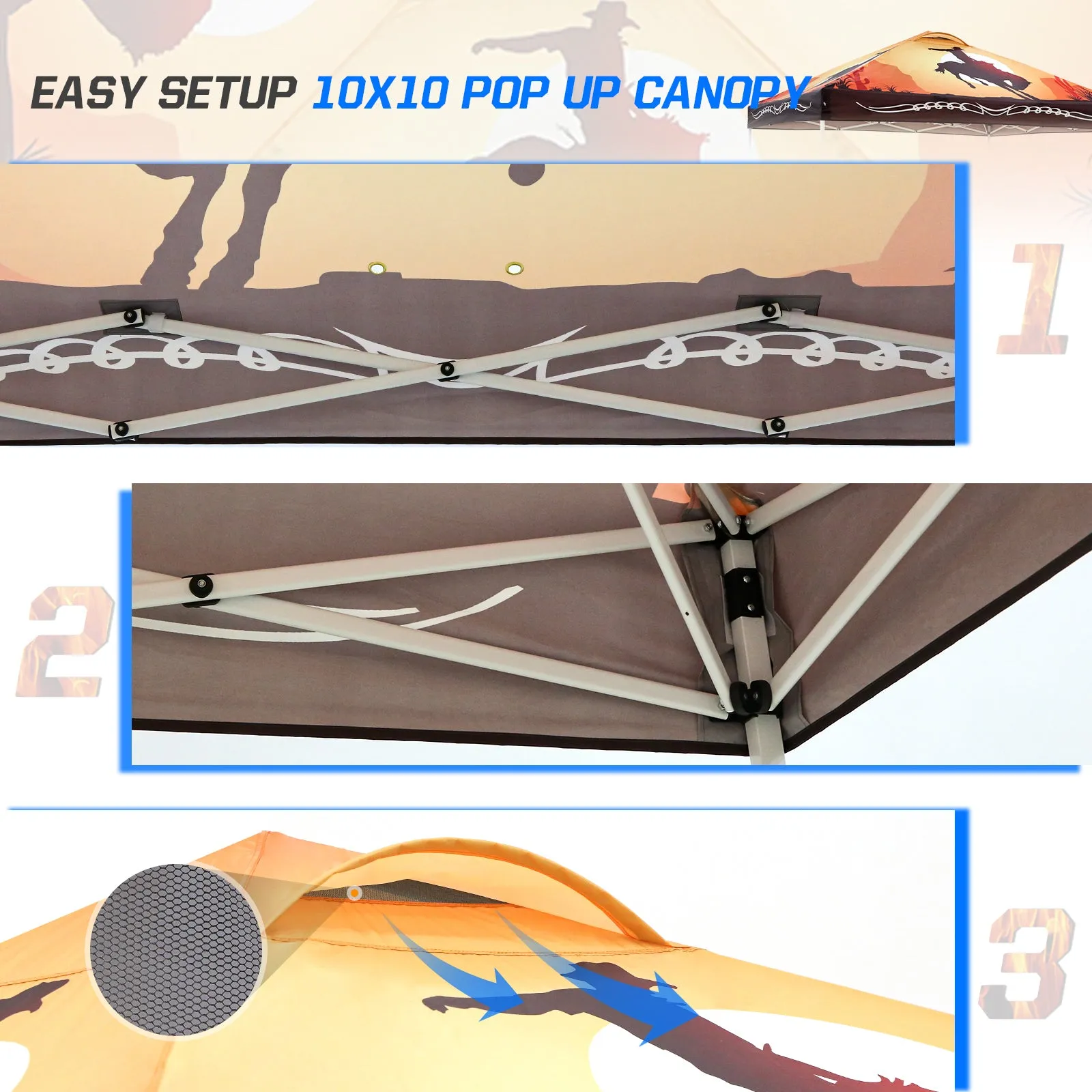 Easy Setup Straight Leg 10x10 Pop Up Canopy Tent Graphix Top w/ 100 sqft of Shade
