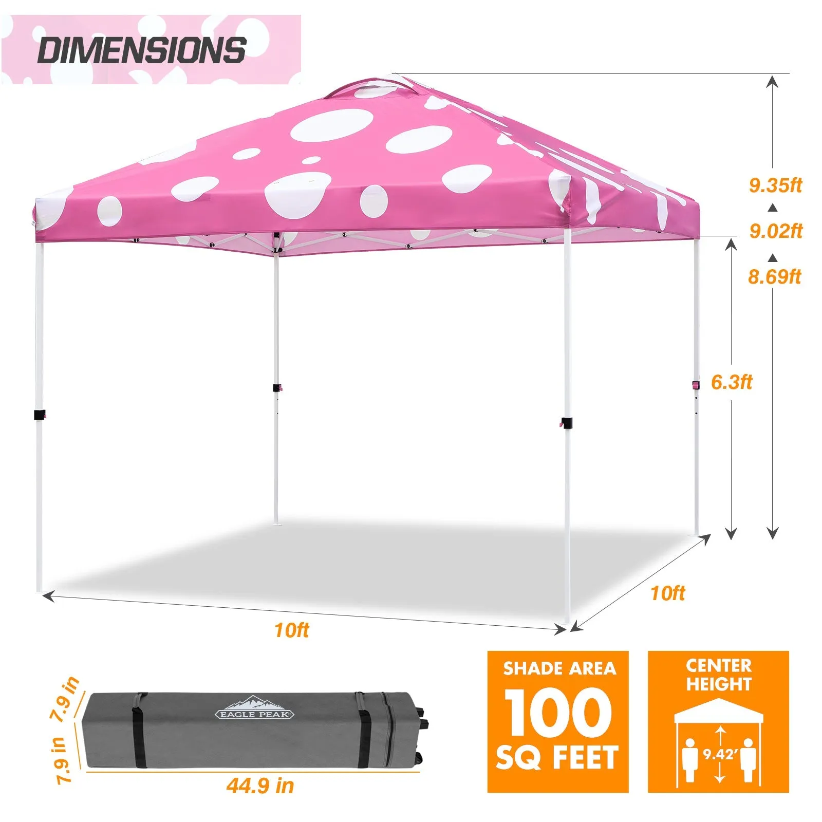 Easy Setup Straight Leg 10x10 Pop Up Canopy Tent Graphix Top w/ 100 sqft of Shade