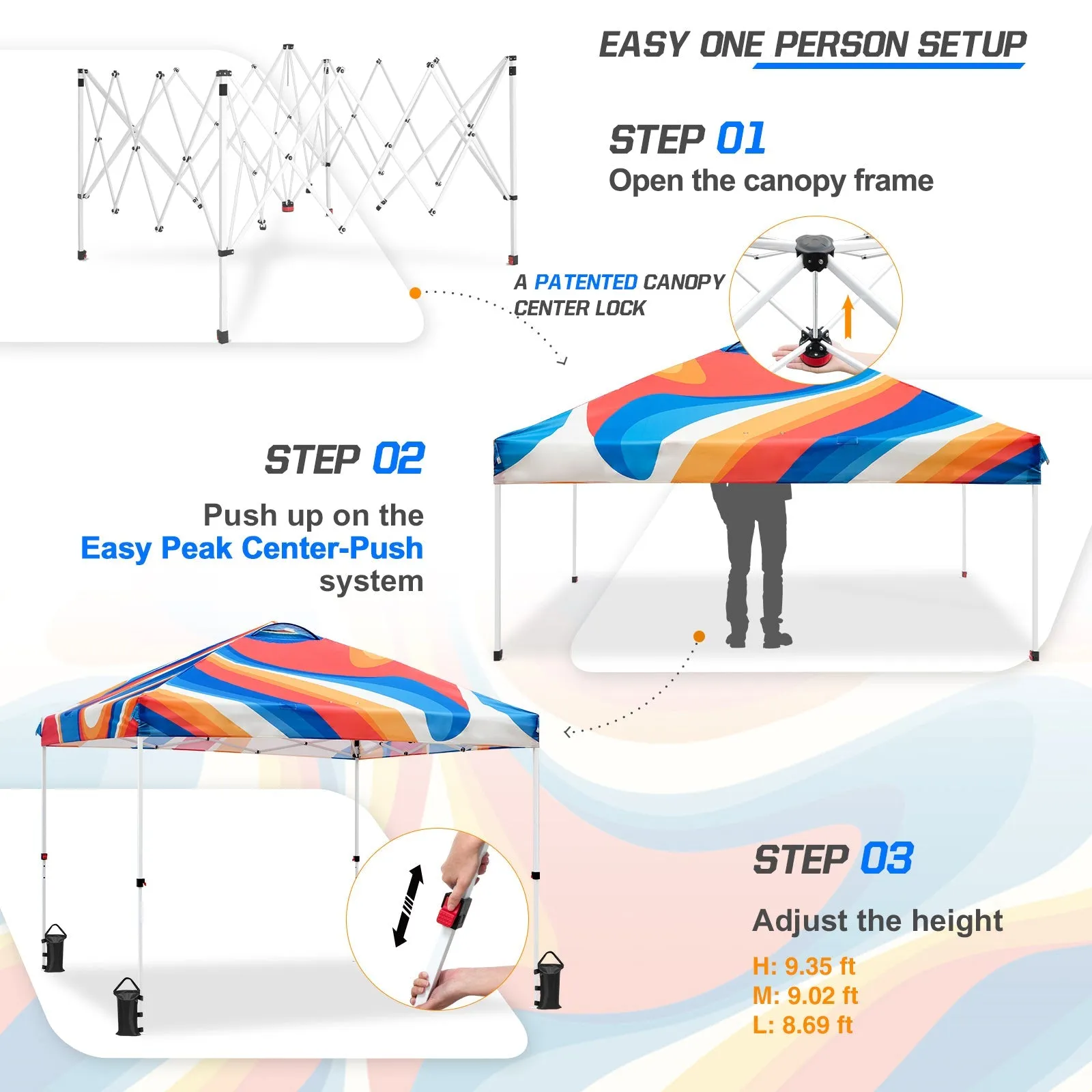 Easy Setup Straight Leg 10x10 Pop Up Canopy Tent Graphix Top w/ 100 sqft of Shade