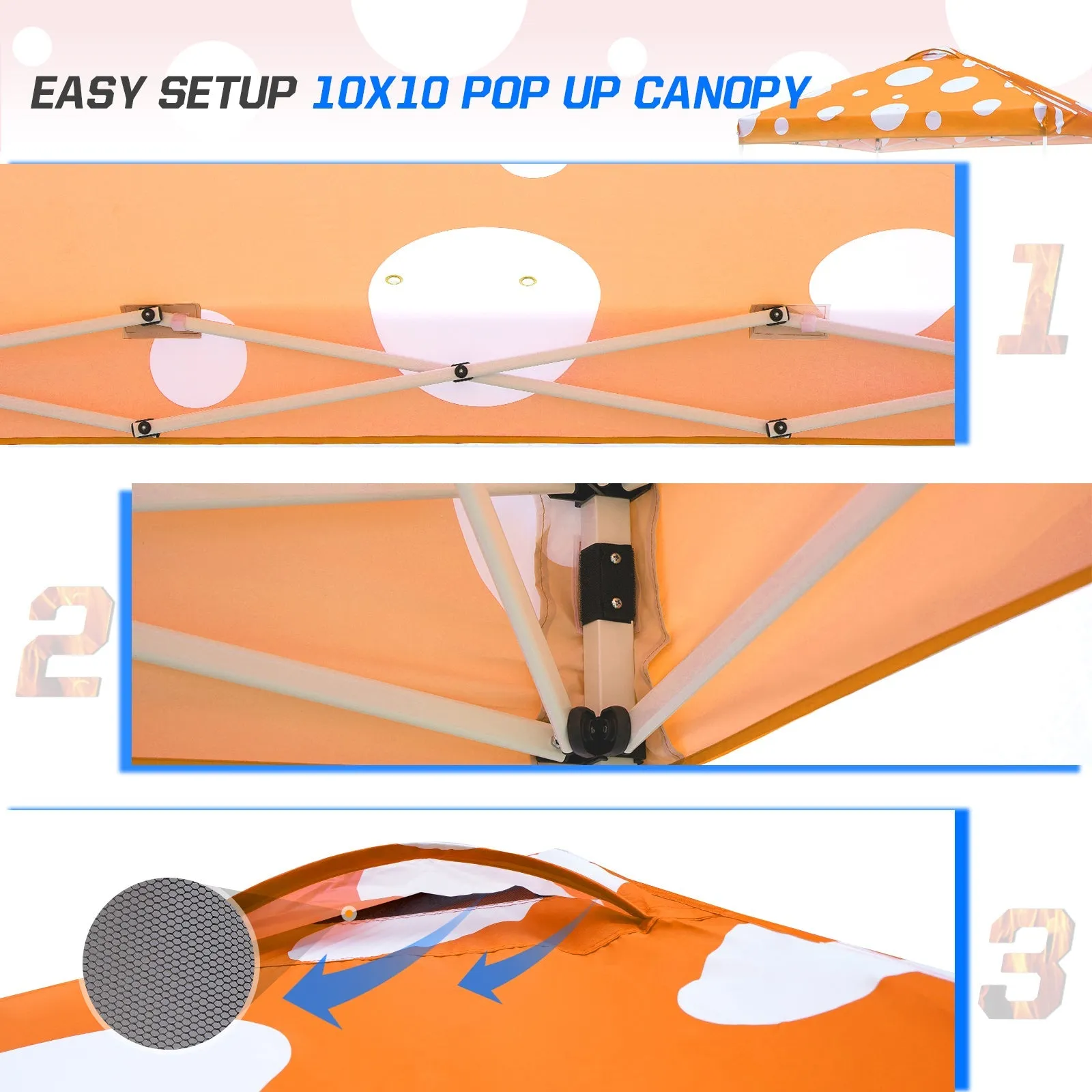 Easy Setup Straight Leg 10x10 Pop Up Canopy Tent Graphix Top w/ 100 sqft of Shade