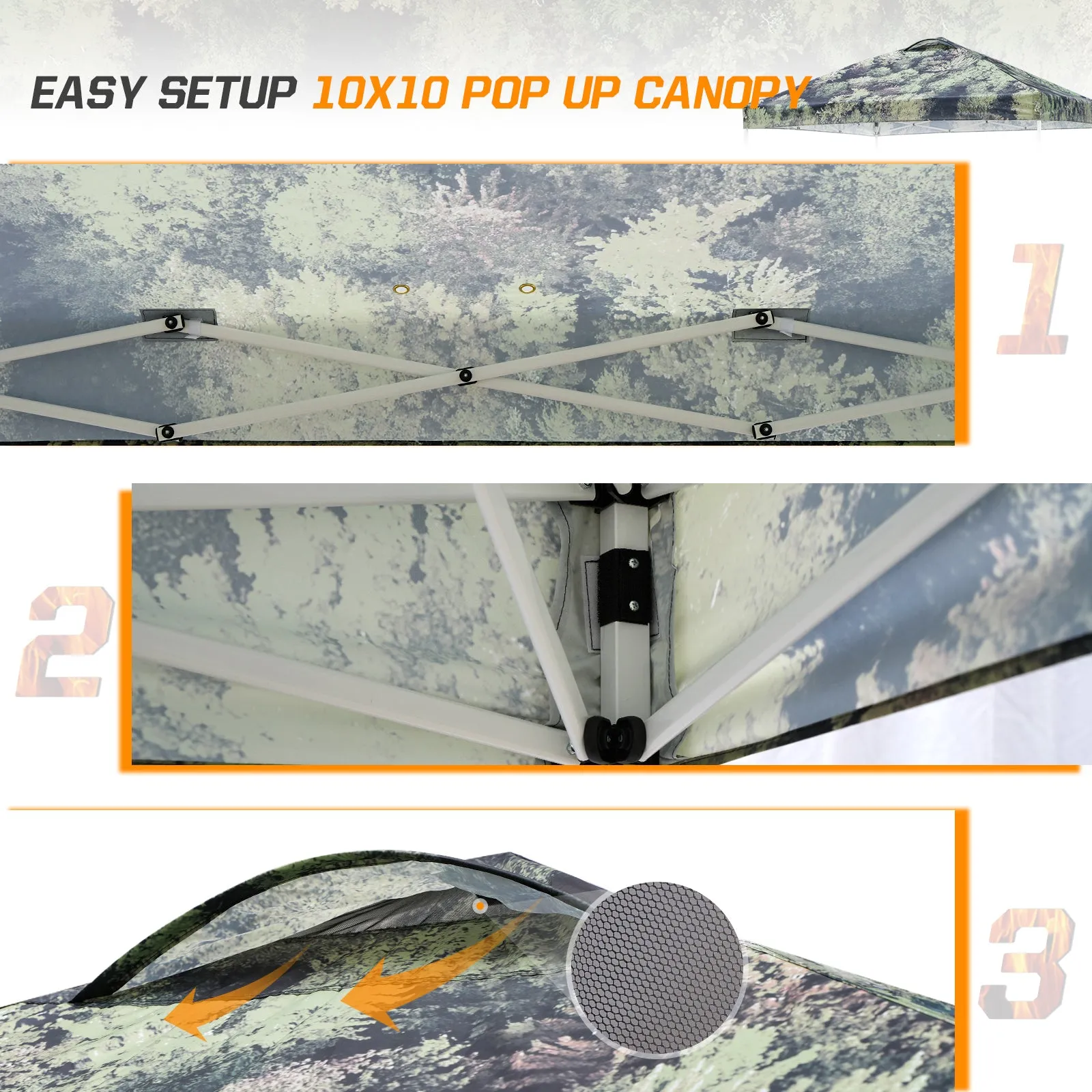 Easy Setup Straight Leg 10x10 Pop Up Canopy Tent Graphix Top w/ 100 sqft of Shade