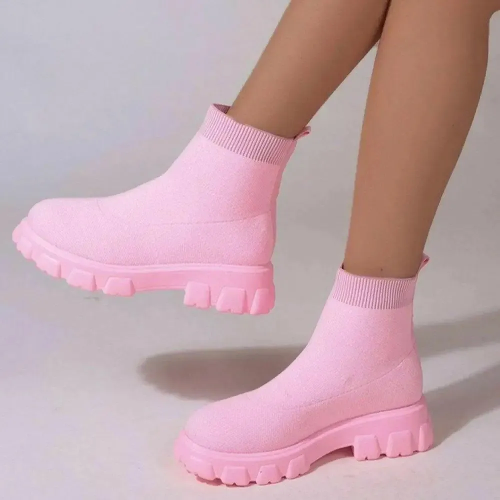 Elevate Your Style with Luxury Mesh Round Toe Platform Boots