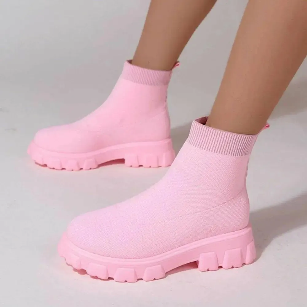 Elevate Your Style with Luxury Mesh Round Toe Platform Boots