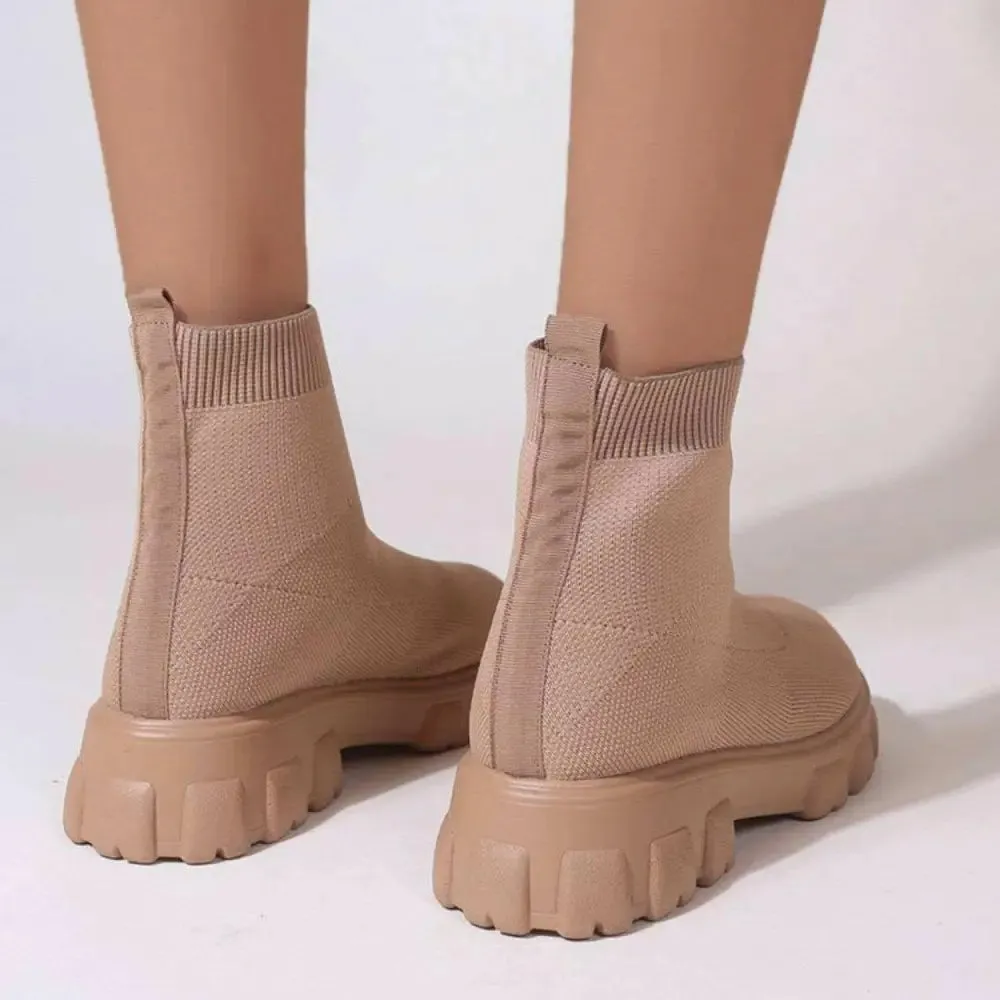 Elevate Your Style with Luxury Mesh Round Toe Platform Boots