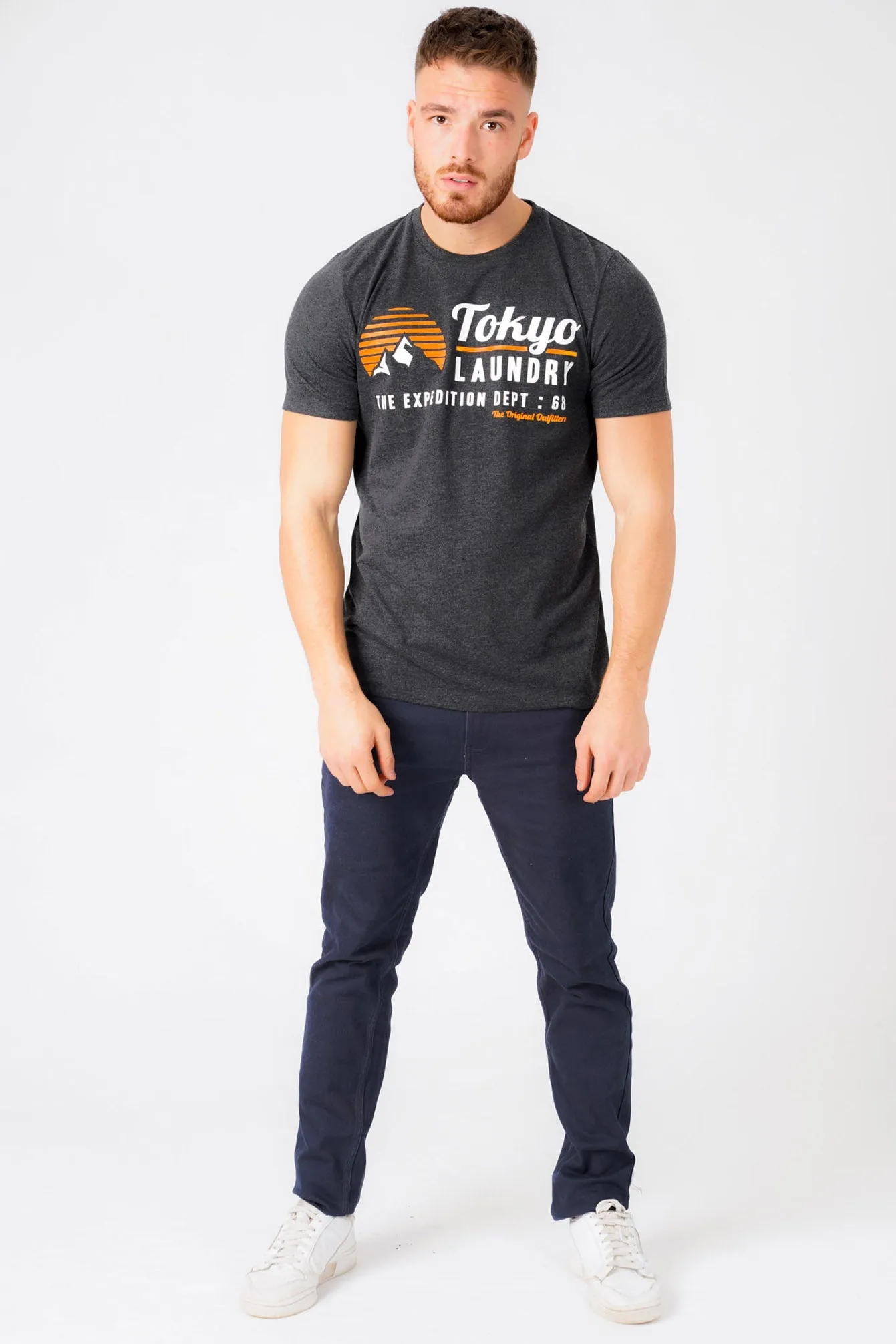 Etherow Motif Cotton Jersey T-Shirt In Dark Charcoal Marl - Tokyo Laundry