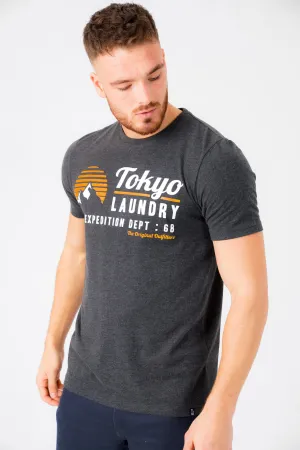 Etherow Motif Cotton Jersey T-Shirt In Dark Charcoal Marl - Tokyo Laundry