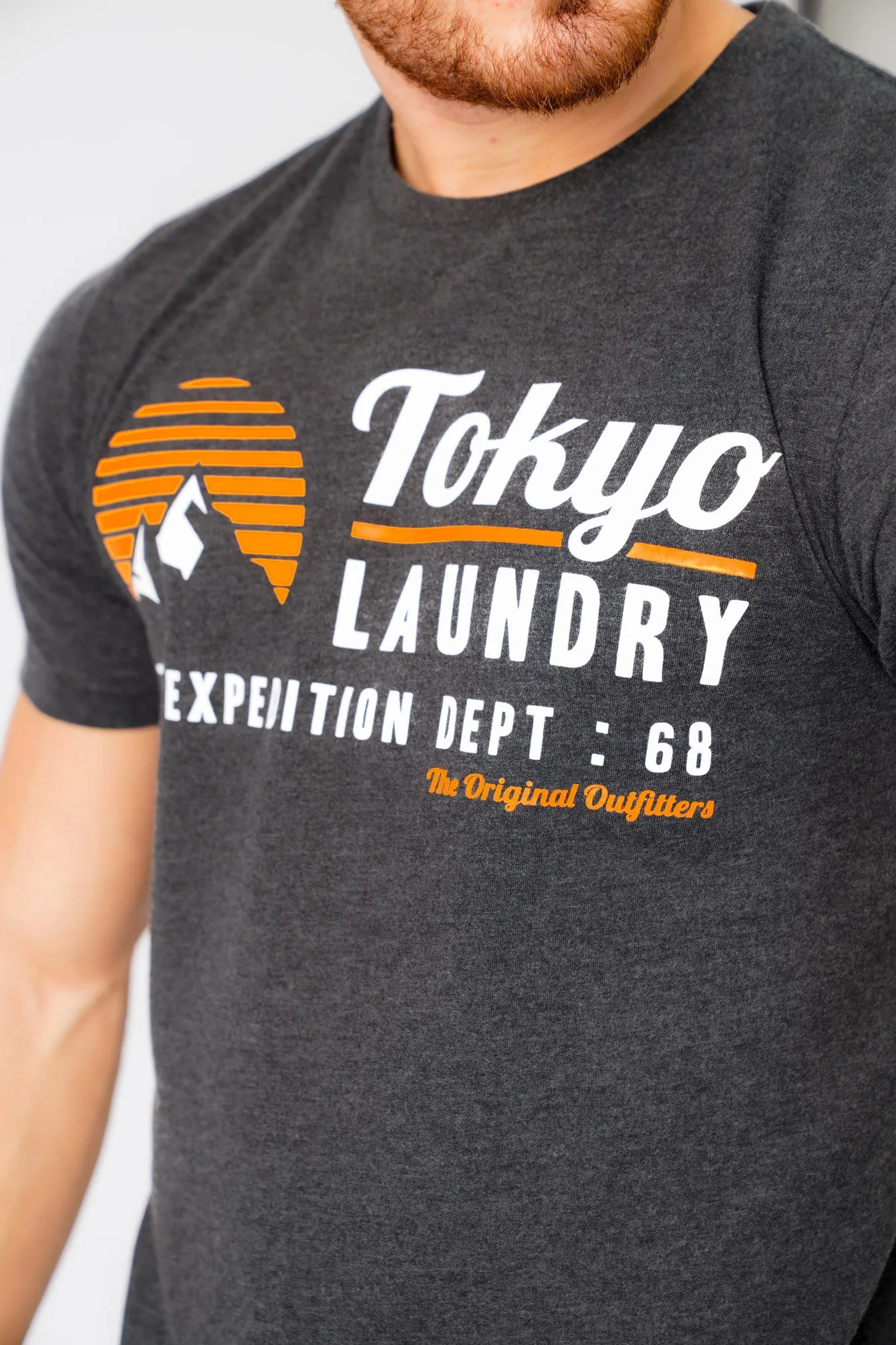 Etherow Motif Cotton Jersey T-Shirt In Dark Charcoal Marl - Tokyo Laundry