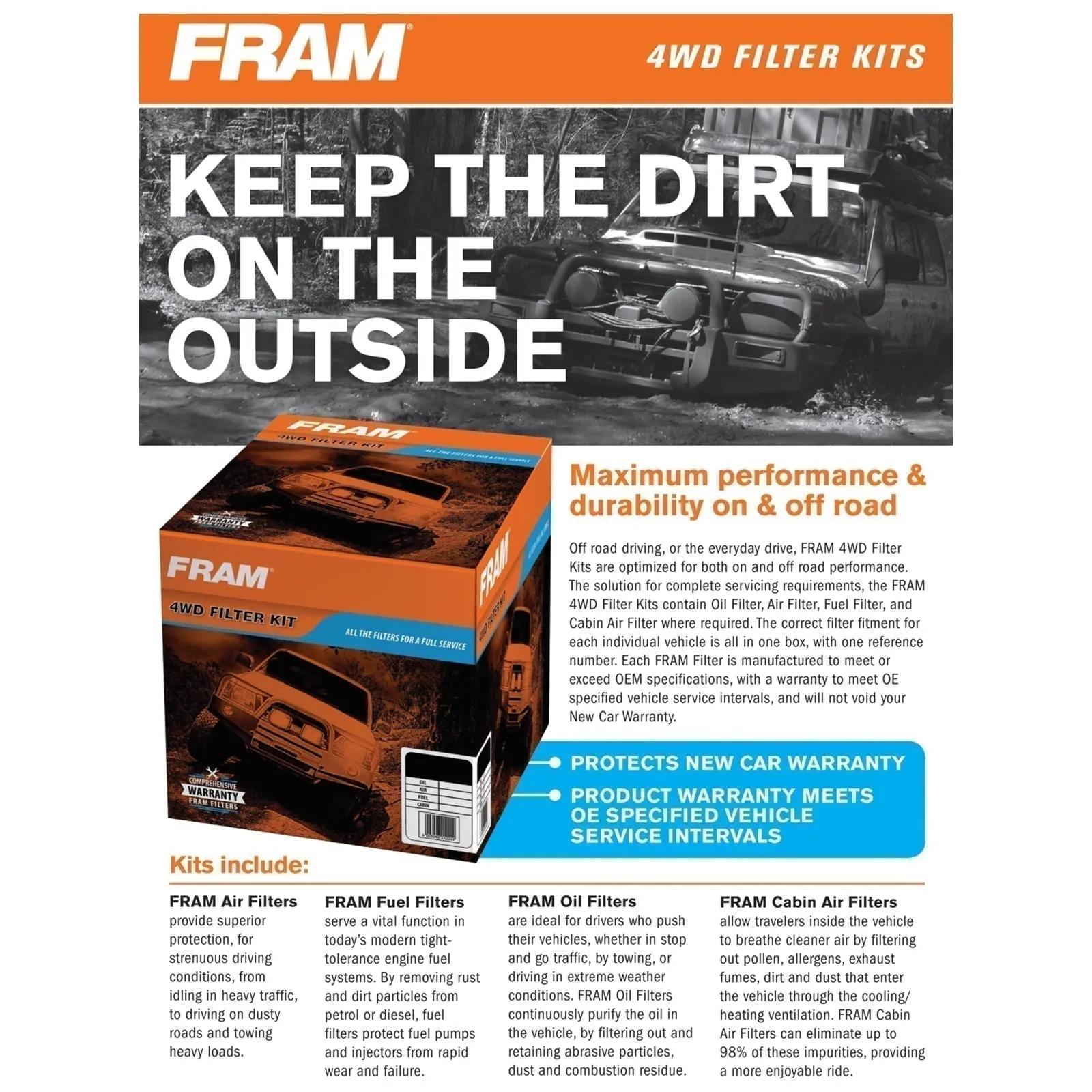 FRAM 4wd Filter Kit for Toyota Prado GRJ150 4.0L 09-15