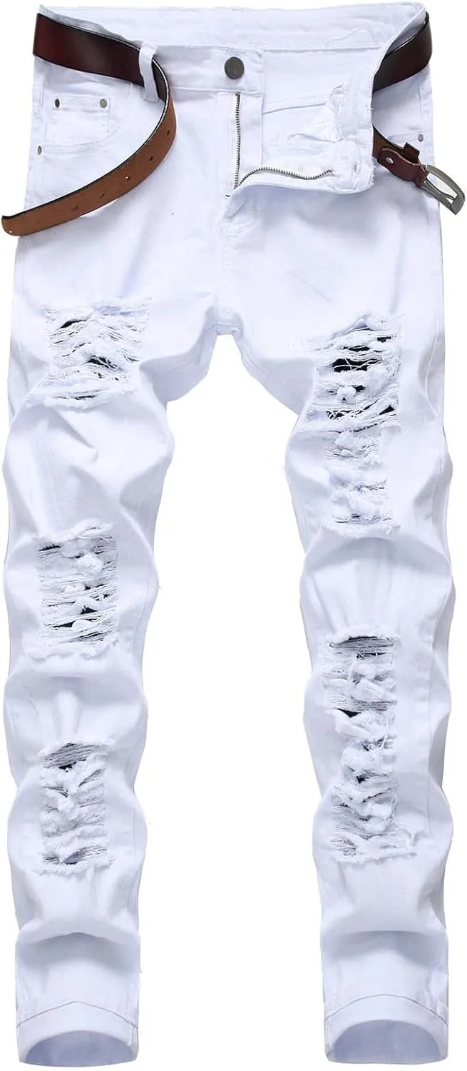 Men's Jeans Slim Fit Stretch Skinny Ripped Jeans for Men Stacked Distressed Straight Pants Denim Jeans