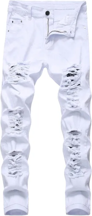 Men's Jeans Slim Fit Stretch Skinny Ripped Jeans for Men Stacked Distressed Straight Pants Denim Jeans