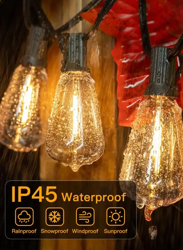 Ollny 160FT ST38 Warm White Outdoor Patio Lights (80 Bulbs, IP45 Waterproof, Connectable, 2200k)