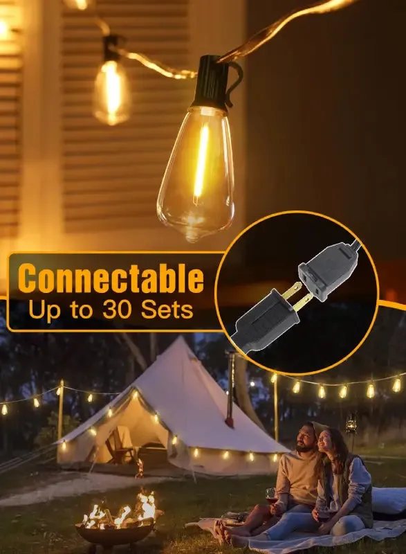 Ollny 30FT ST38 Warm White Outdoor Patio Lights (15 Bulbs, IP45 Waterproof, Connectable, 2200k)