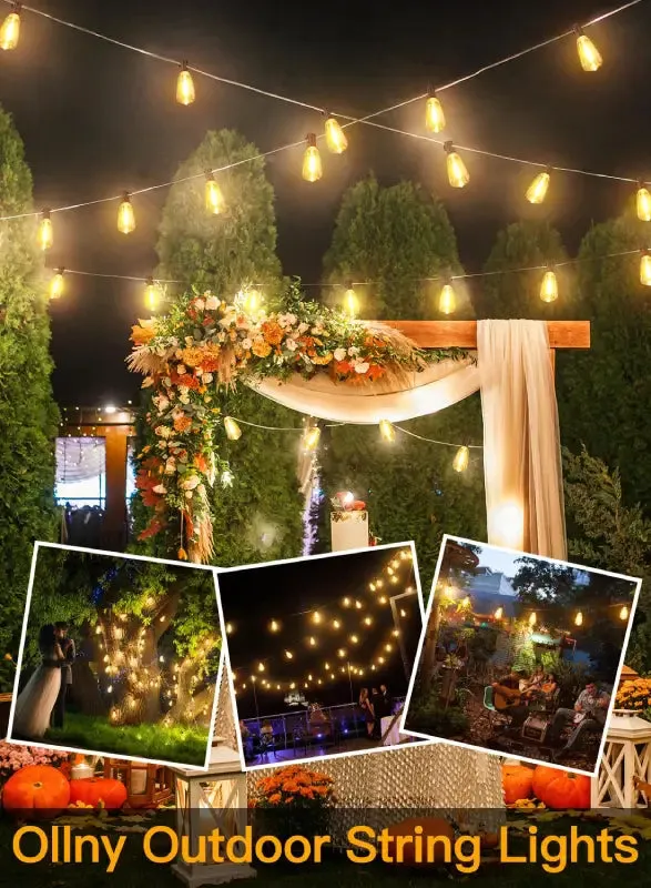 Ollny 30FT ST38 Warm White Outdoor Patio Lights (15 Bulbs, IP45 Waterproof, Connectable, 2200k)