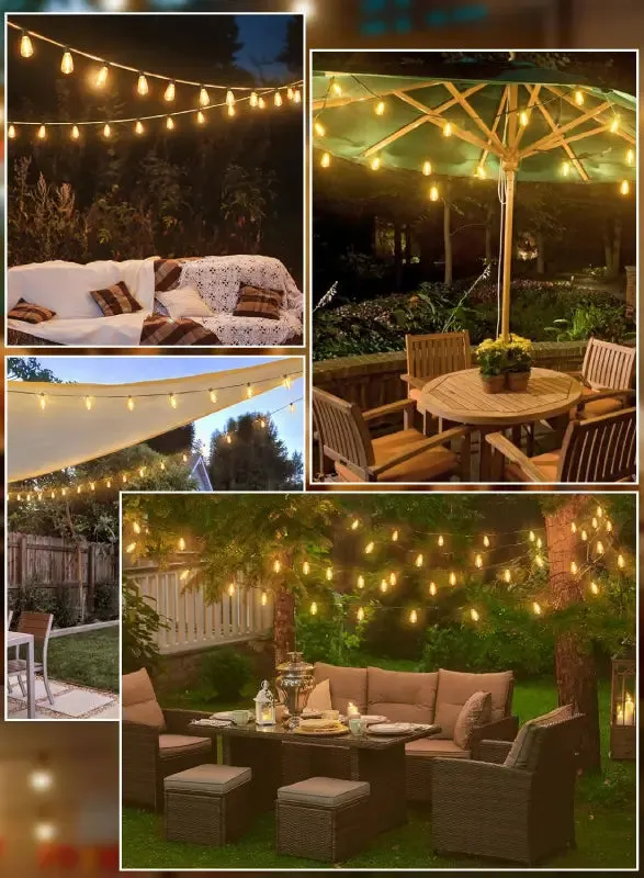 Ollny 50FT ST38 Warm White Outdoor Patio Lights (25 Bulbs, IP45 Waterproof, Connectable, 2200k)
