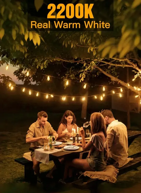 Ollny 50FT ST38 Warm White Outdoor Patio Lights (25 Bulbs, IP45 Waterproof, Connectable, 2200k)